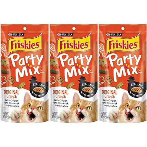 3 Bags of Friskies Party Mix Crunch Original Cat Treats 2.1-oz ea