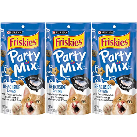 3 Bags of Friskies Party Mix Crunch Beachside Cat Treats 2.1 oz