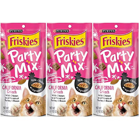 3 Bags of Friskies Party Mix Crunch California Dreamin' Cat Treats 2.1-oz ea