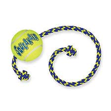 KONG Squeakair Tennis Ball with Rope Dog Toy, Medium, Yellow [2-Pack]