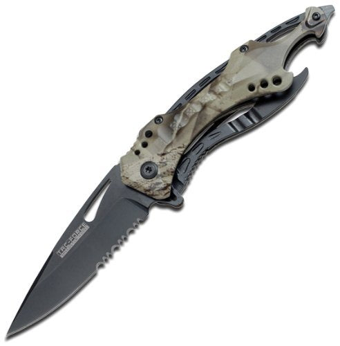 TAC Force TF-705GC Assisted Opening Tactical Folding Knife, Black Half-Serrated Blade, Grey Camo Handle, 4-1/2-Inch Closed, Grey Camo (2-Pack)