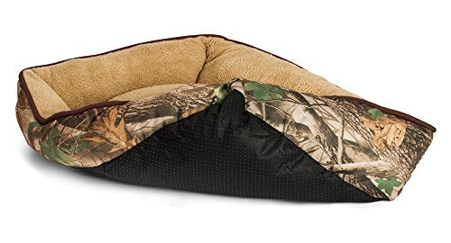 Oakwood Mountain Camouflage Dog Bed Â Extra Fluffy, Ecofriendly Polypropylene Fiber Â Non-Slip Bottom Â Machine Washable Â Rectangle Pet Bed Â Brown or Pink Piping Â Fits All Dog and Cat Breeds