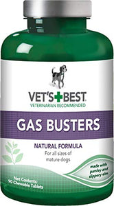 Vet's Best Gas Busters Dog Supplements for Gas Relief and Digestion Aid, 180 Chewable Tablets, USA Made
