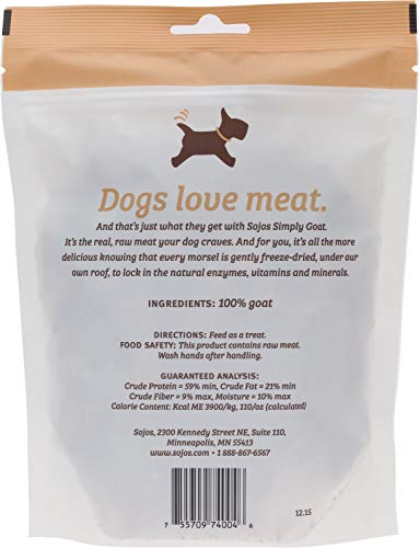 SOJOS 2 Pack of Simply Goat Dog Treats, 4 Ounces each, 100 Percent Raw Freeze-Dried Meat, Made in the USA