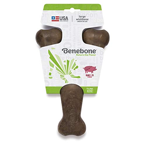 Benebone Wishbone Durable Dog Chew Toy for Aggressive Chewers, Made in USA, Large, Real Bacon Flavor