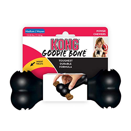 KONG - Extreme Goodie Bone - Durable Rubber Dog Bone for Power Chewers, Black - For Medium Dogs