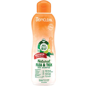 TropiClean Natural Flea and Tick Shampoo For Dogs and Puppies, With Natural Maximun Strength Formula, Effectively Repels Fleas and Ticks, Safe to Use On Dogs 12 Weeks and Older, 20 oz.