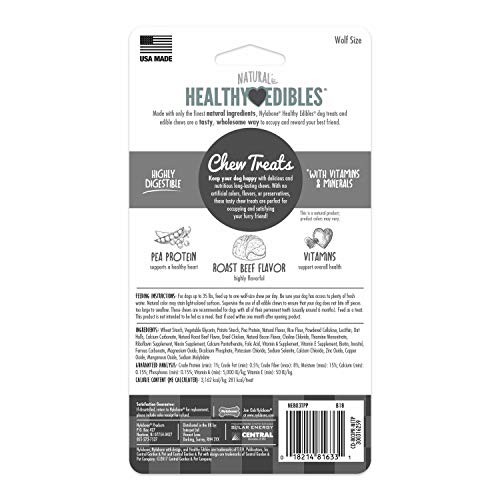 Nylabone Healthy Edibles Roast Beef Flavored Dog Treats | All Natural Grain Free Dog Treats Made In the USA Only | Small and Large Dog Chew Treats | 2 Count