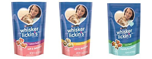 Purina Whisker Lickin's Tender Moments Moist - Salmon, Chicken, and Crunchy tuna flavors __3productbundle__ Â