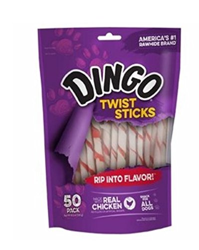 Dingo Twist Sticks Rawhide Chews, Made with Real Chicken, 50-Count