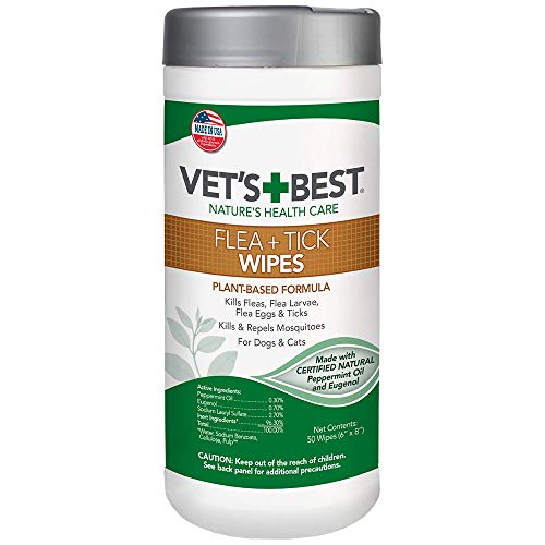 Vet's Best Flea and Tick Wipes for Dogs and Cats | Targeted Flea & Tick Application | Multi-Purpose Flea Treatment for Dogs and Cats | 50 Wipes