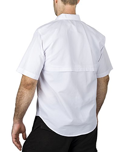 MenÂs Fishing Shirt Short-Sleeve with 2 Front Pockets RUNS ONE SIZE SMALL (White, Medium)