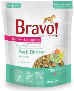 Bravo! Homestyle Complete Freeze-Dried Dog Dinners, Pork, 2 Pound Bag