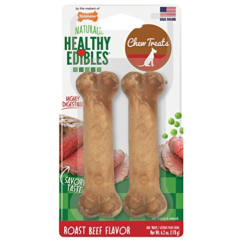 Nylabone Healthy Edibles Roast Beef Flavored Dog Treats | All Natural Grain Free Dog Treats Made In the USA Only | Small and Large Dog Chew Treats | 2 Count