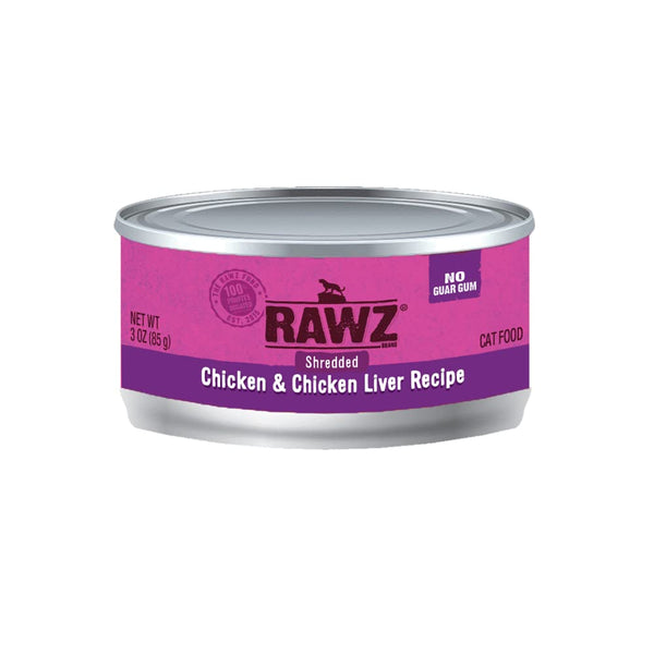 RAWZ Natural Premium Shredded Canned Cat Wet Food - Grain Free Made with Real Meat Ingredients No BPA or Gums - 3oz Cans 18 Count