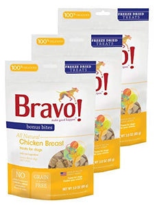 Bravo! Treats for Dogs Freeze Dried Chicken Breast - All Natural - Grain Free - 3 oz. 3 Pack