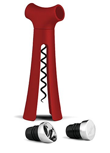 The Know-it-All 4 in 1 Wine Opener-Screwpull Corkscrew with Pour Spout, Bottle Stopper, Wine Foil Cutter (Red)