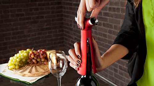 The Know-it-All 4 in 1 Wine Opener-Screwpull Corkscrew with Pour Spout, Bottle Stopper, Wine Foil Cutter (Red)