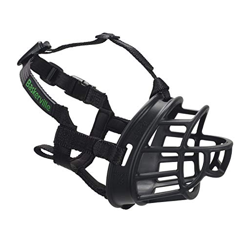 Baskerville Ultra Muzzle, dog muzzle to prevent biting and chewing, humane dog muzzle for small dogs, ideal for mini poodle, westie, jack russell terrier and more, Black