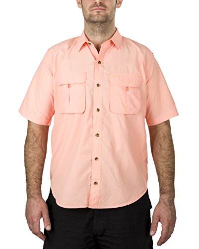 MenÂs Fishing Shirt Short-Sleeve with 2 Front Pockets RUNS ONE SIZE SMALL (Salmon, Medium)