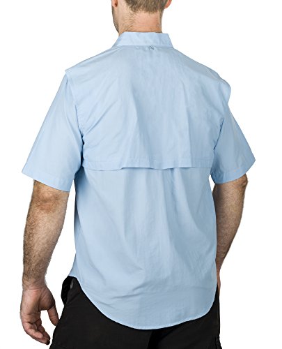 MenÂs Fishing Shirt Short-Sleeve with 2 Front Pockets RUNS ONE SIZE SMALL (Light Blue, Medium)