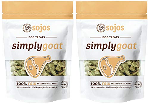 SOJOS 2 Pack of Simply Goat Dog Treats, 4 Ounces each, 100 Percent Raw Freeze-Dried Meat, Made in the USA