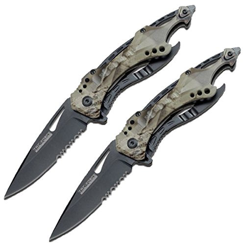 TAC Force TF-705GC Assisted Opening Tactical Folding Knife, Black Half-Serrated Blade, Grey Camo Handle, 4-1/2-Inch Closed, Grey Camo (2-Pack)