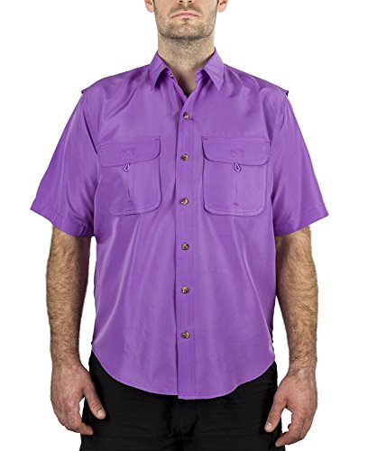 MenÂs Fishing Shirt Short-Sleeve with 2 Front Pockets RUNS ONE SIZE SMALL (Whitened Violet, Large)