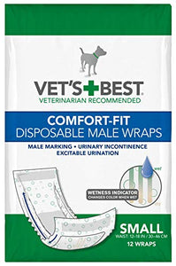 Vet's Best Comfort Fit Disposable Male Dog Diapers | Absorbent Male Wraps with Leak Proof Fit | Small, 12 Count (144ct - Small)