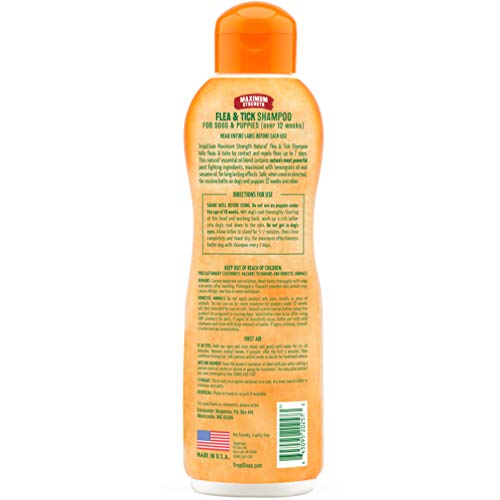 TropiClean Natural Flea and Tick Shampoo For Dogs and Puppies, With Natural Maximun Strength Formula, Effectively Repels Fleas and Ticks, Safe to Use On Dogs 12 Weeks and Older, 20 oz.