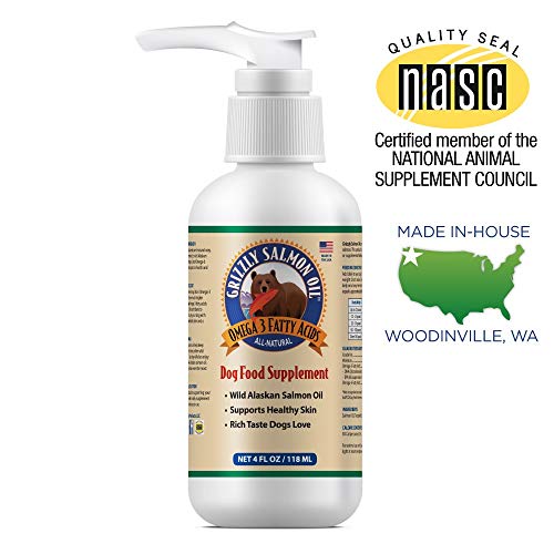 Grizzly Wild Alaskan Salmon Oil Dog Food Supplement Omega 3 Fatty Acids, 4 oz