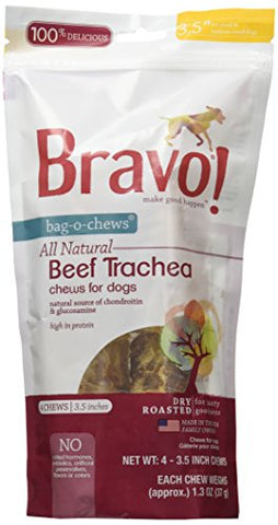 Bravo! 4 Count Beef Trachea Food, 3.5"