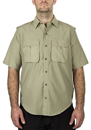 Oakwood Outdoor MenÂs Fishing Shirt Short-Sleeve with 2 Front Pockets Runs ONE Size Small (Taupe, XX-Large)