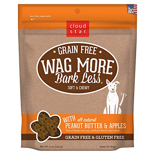 Cloud Star Wag More Bark Less Grain Free Soft & Chewy Treats, Peanut Butter & Apples, 5 oz