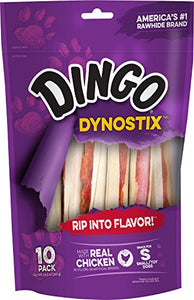 Dingo Dynostix Rawhide Treats, 10-Count 10.58 Oz, Packaging May Vary