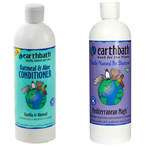Earthbath Mediterranean Magic Rosemary Scented Deodorizing Shampoo for Dogs and Cats, 16 Ounces, and Earthbath Oatmeal and Aloe Conditioner for Dogs and Cats, Vanilla and Almond Scent,16 Ounces