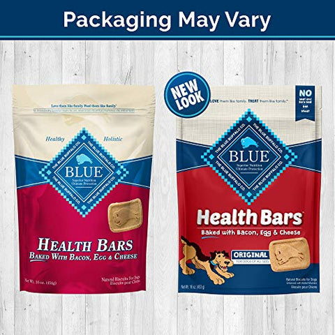 Blue Buffalo Health Bars Natural Crunchy Dog Treats Biscuits, Bacon, Egg & Cheese 16-oz bag.