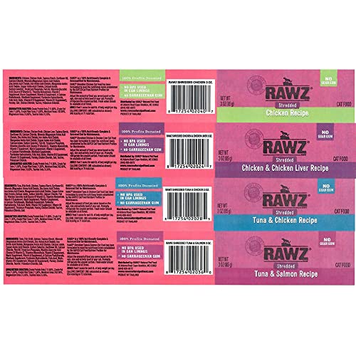 RAWZ Natural Premium Shredded Canned Cat Wet Food - Grain Free Made with Real Meat Ingredients No BPA or Gums - 3oz Cans 18 Count