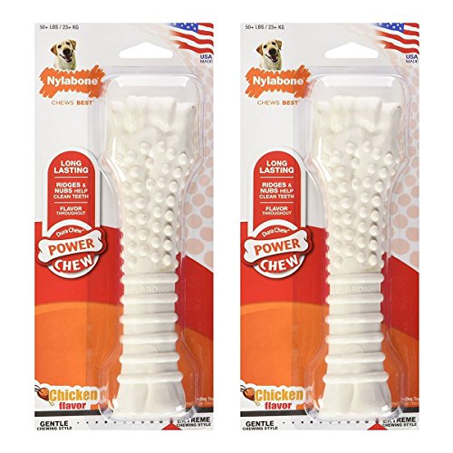 Nylabone 2 Pack of Textured Bones, X-Large for Dogs Over 50 Pounds, Chicken Flavor, Made in the USA