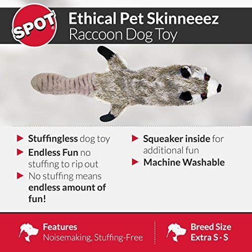 Ethical Pets Mini Skinneeez Raccoon 14-Inch Stuffingless durable squeaker Dog and Cat Toy (2 Pack)