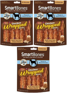 SmartBones Chicken Wrapped Sticks Dog Chews Peanut Butter 24ct (3 x 8ct)