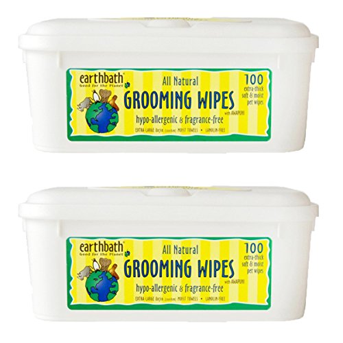 Earthbath All Natural Grooming Wipes, Hypo-Allergenic and Fragrence Free - Pack of 2