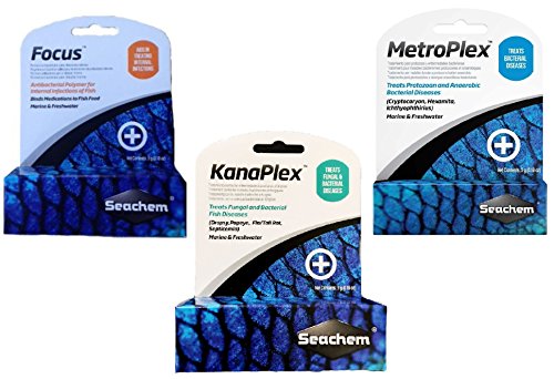 Seachem 3 Piece Treatment Kit, 1-Focus, 1-Metroplex, and 1-Kanaplex (5 Grams Each)