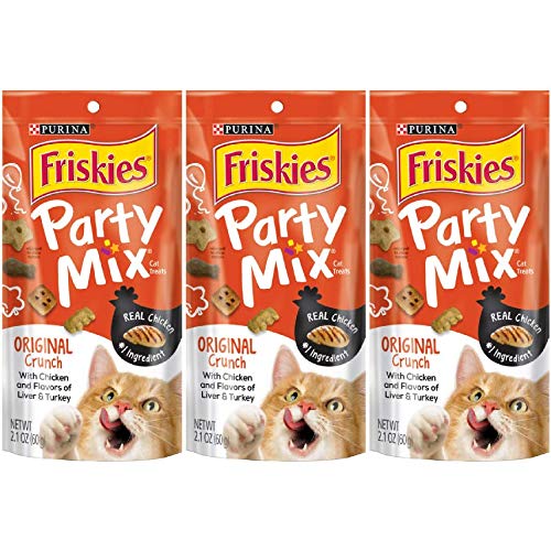3 Bags of Friskies Party Mix Crunch Original Cat Treats 2.1-oz ea