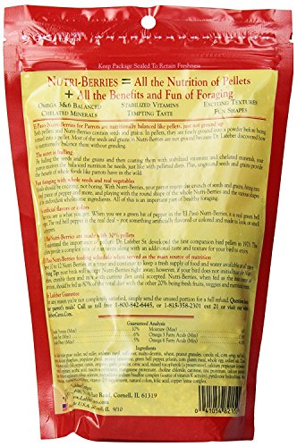 Lafeber's Nutri-Berries Parrot Food 2 Flavor Variety Sampler Bundle: (1) El Paso with Bell Peppers, and (1) Garden Veggie with Carrots/Peas/Broccoli, 10 Oz. Ea. (2 Bags)