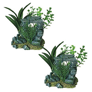 Exotic Environments Rock Arch with Plants Aquarium Ornament, Small (2-Pack)