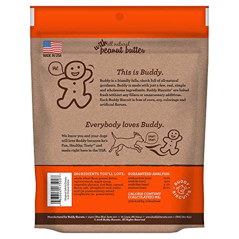 BUDDY BISCUITS, Soft & Chewy Treats for Small & Large Dog, Made in USA Peanut Butter Flavor - 6 oz, 4 Pack