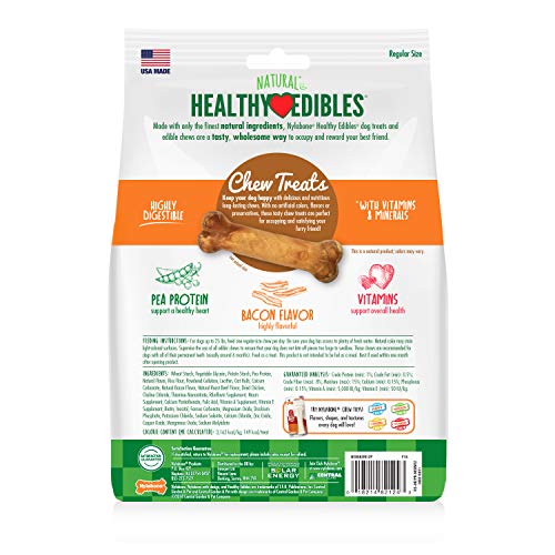 Nylabone Healthy Edibles Bacon Flavored Dog Treats | All Natural Grain Free Dog Treats Made In the USA Only | Small & Large Dog Chew Treats | 12Count