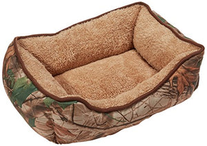 Camouflage Dog Bed Â Extra Fluffy, Ecofriendly Polypropylene Fiber Â Non-Slip Bottom Â Machine Washable Â Rectangle Pet Bed Â Brown or Pink Piping Â Fits All Dog and Cat Breeds,Small (18 x 14)