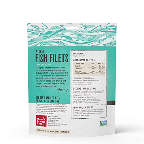 Honest Kitchen The Wishes: Natural Human Grade Dehydrated Fish Filets, Treats for Dogs/Cats, 6 oz